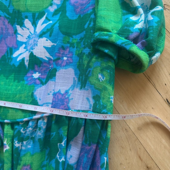 Retro Floral Green and Blue Empire-Waist Dress - Picture 5 of 6